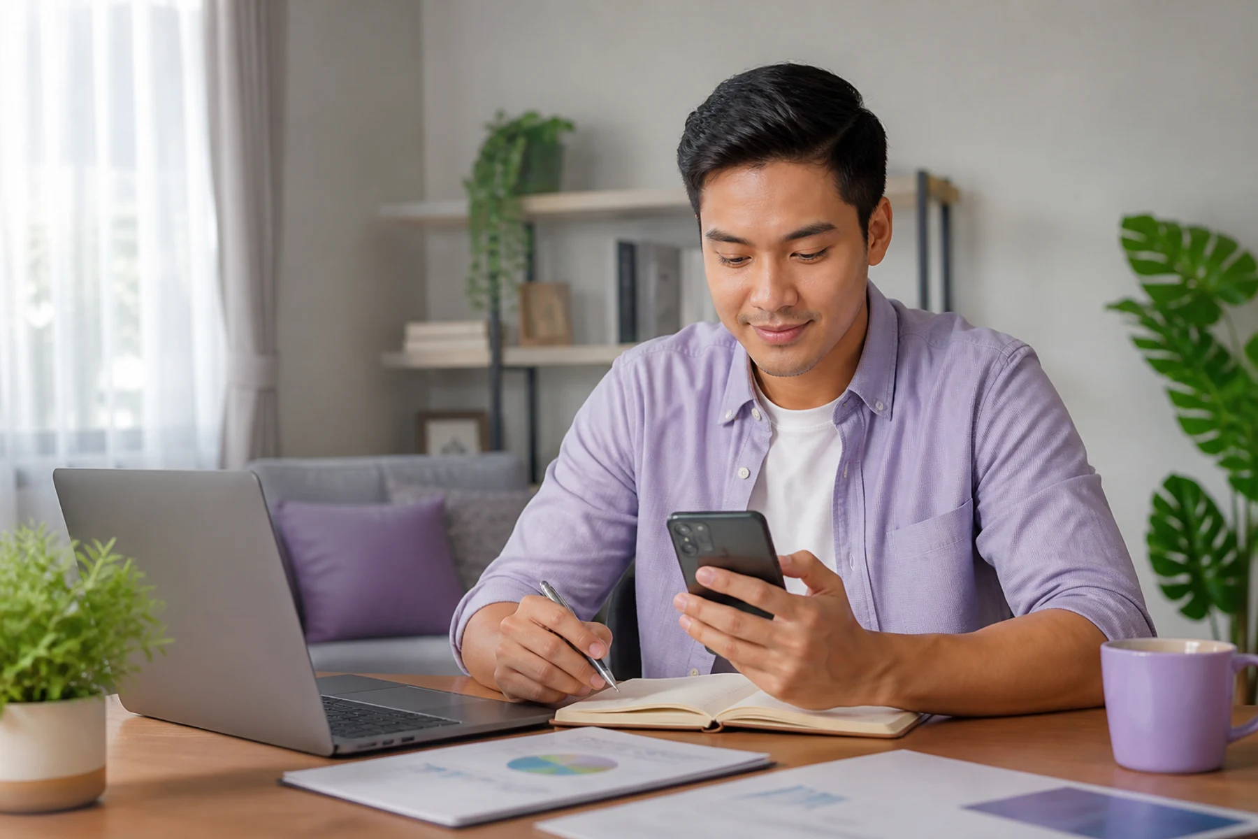A person reviewing personal financing options and their budget on a phone